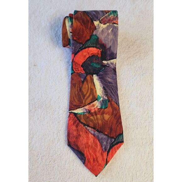 VTG 80s Spencer & Noble 100% Silk Tie Abstract Print Necktie Made In USA - Picture 1 of 10